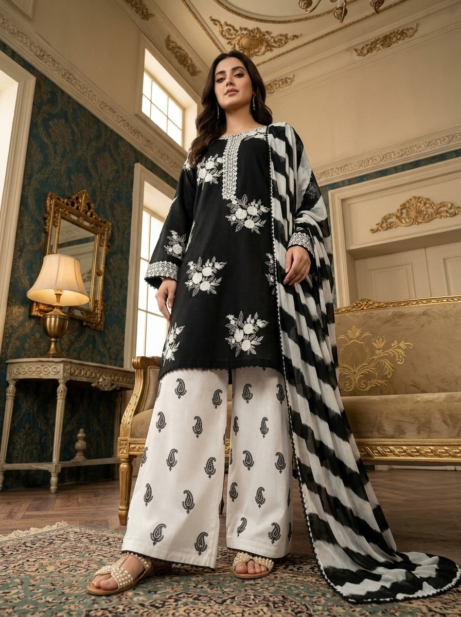 Black Pearl embroidered lawn 3-piece by NAAZPOSH