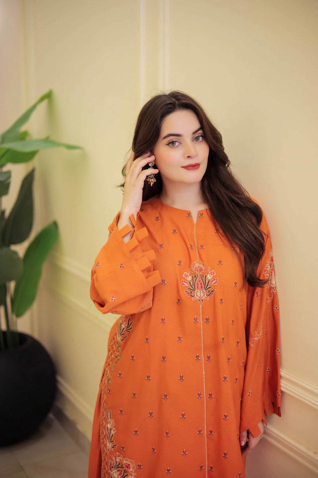 Rust embroidered cotton 2-piece by NAAZPOSH