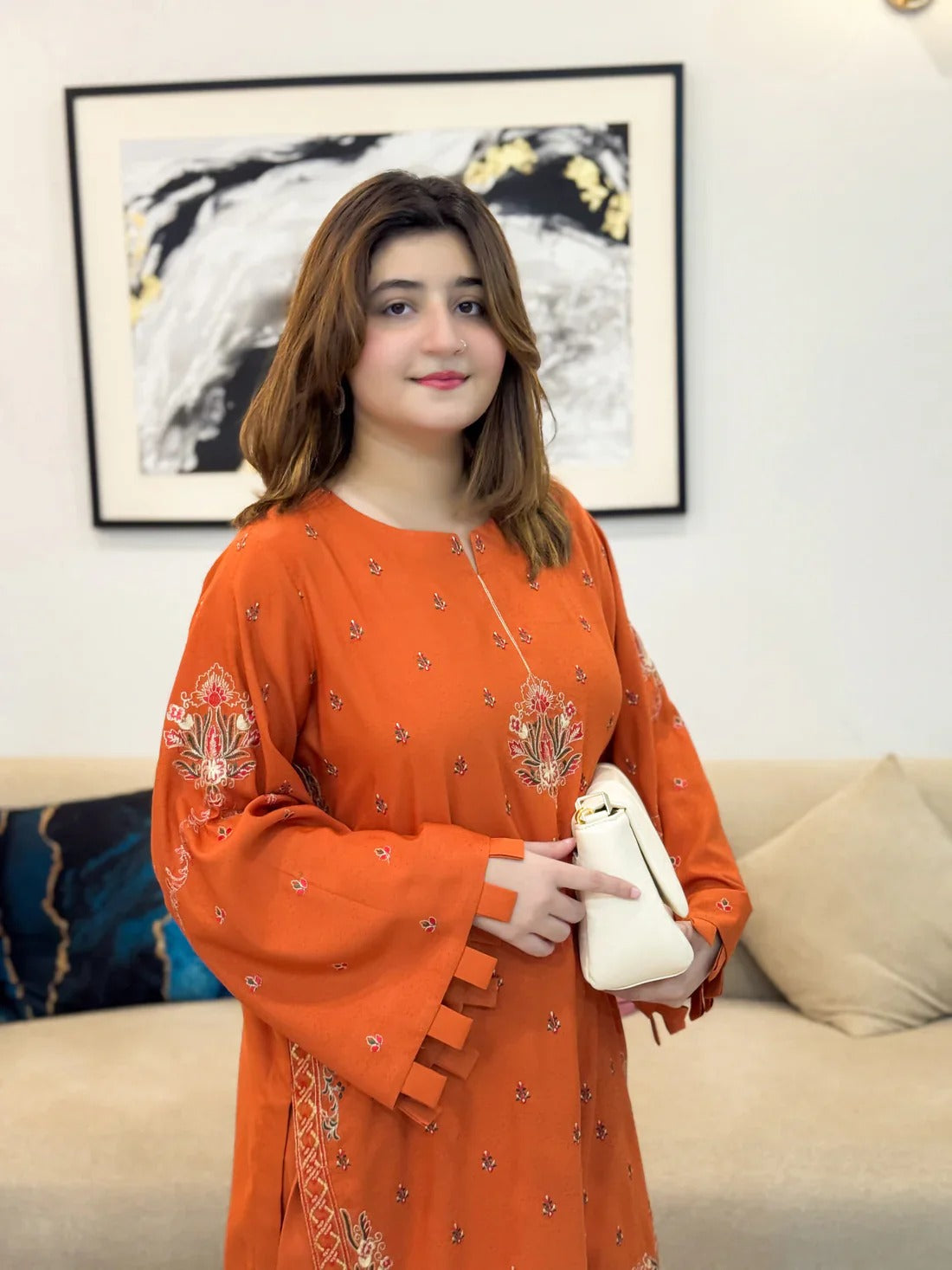 Rust embroidered cotton 2-piece by NAAZPOSH
