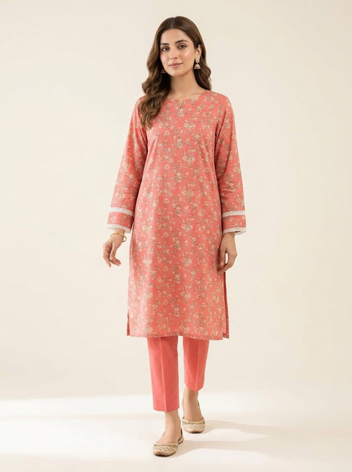 Gulnaar coral pink lawn 2 piece by NAAZPOSH, detail view
