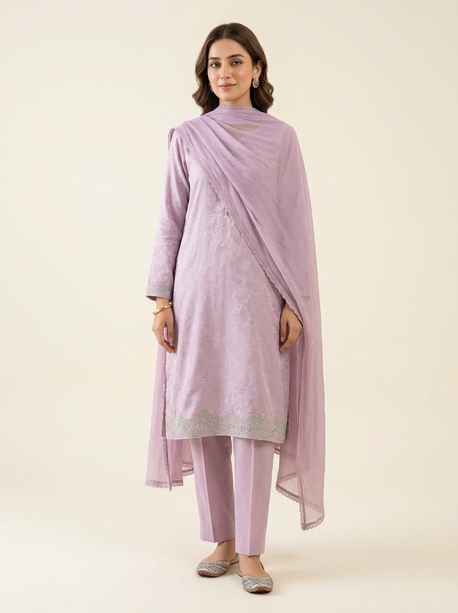 Mahpara lilac jacquard 3 piece by NAAZPOSH, detail view