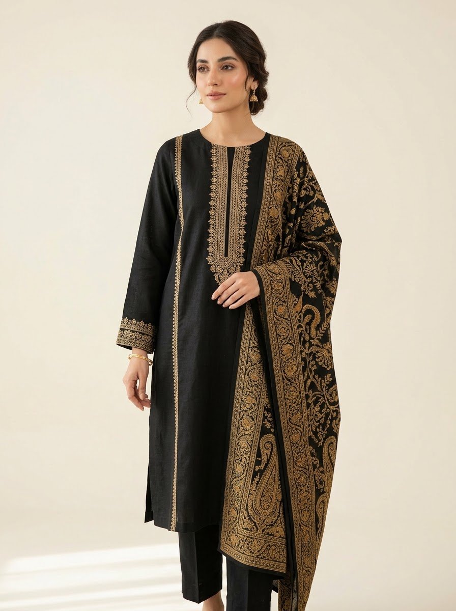 Rozina black linen 3 piece by NAAZPOSH, detail view