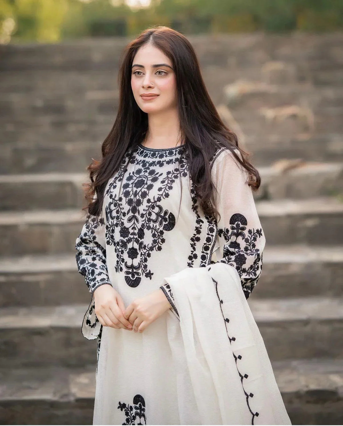 White Snow embroidered organza 3-piece by NAAZPOSH