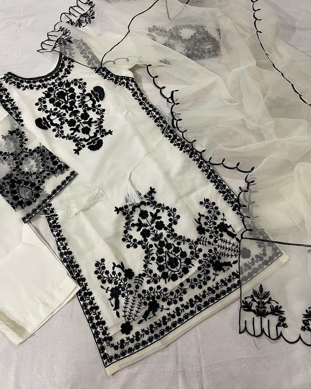 White Snow embroidered organza 3-piece by NAAZPOSH